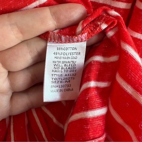 UMGEE Red Striped Cold Shoulder Lace Tunic Blouse Shirt Swim Coverup Pockets M - Picture 12 of 14